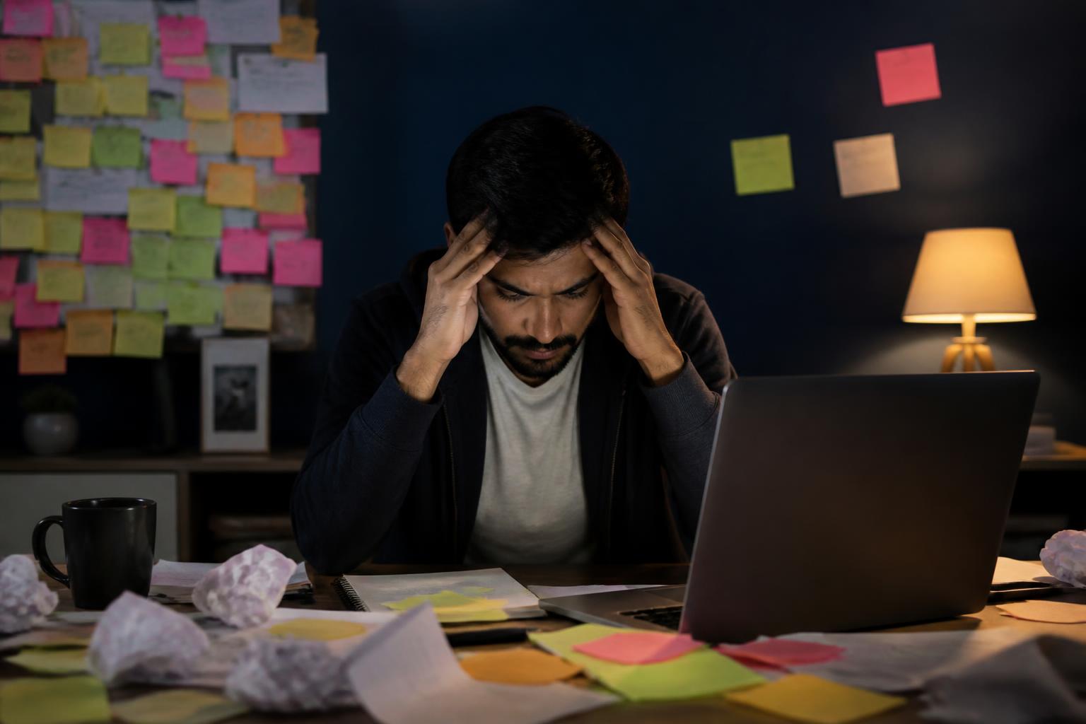 Confused founder surrounded by too many business ideas